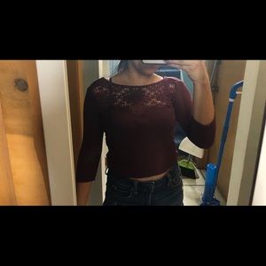 Maroon American Eagle lace Crop Top
